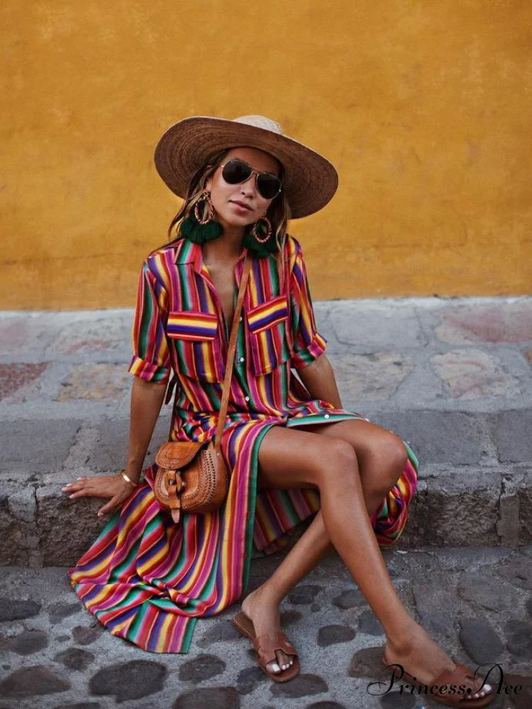 Striped Full-Length Bohemia Dress - Image 2