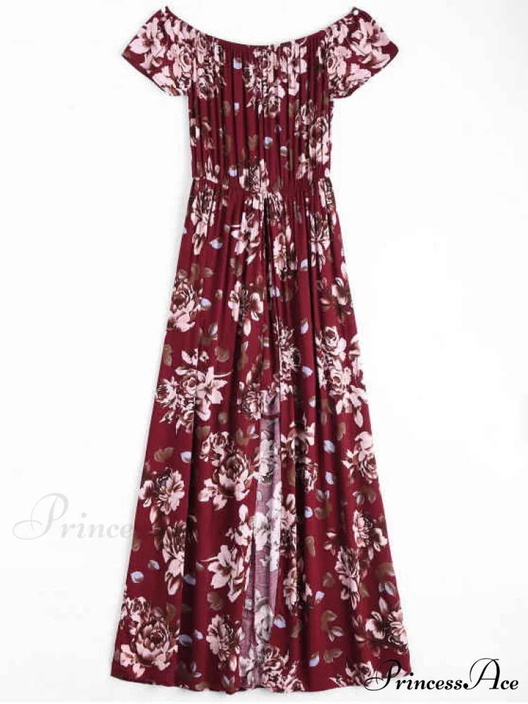 Off Asymmetric Design Flowered The Shoulder Dress - Image 2
