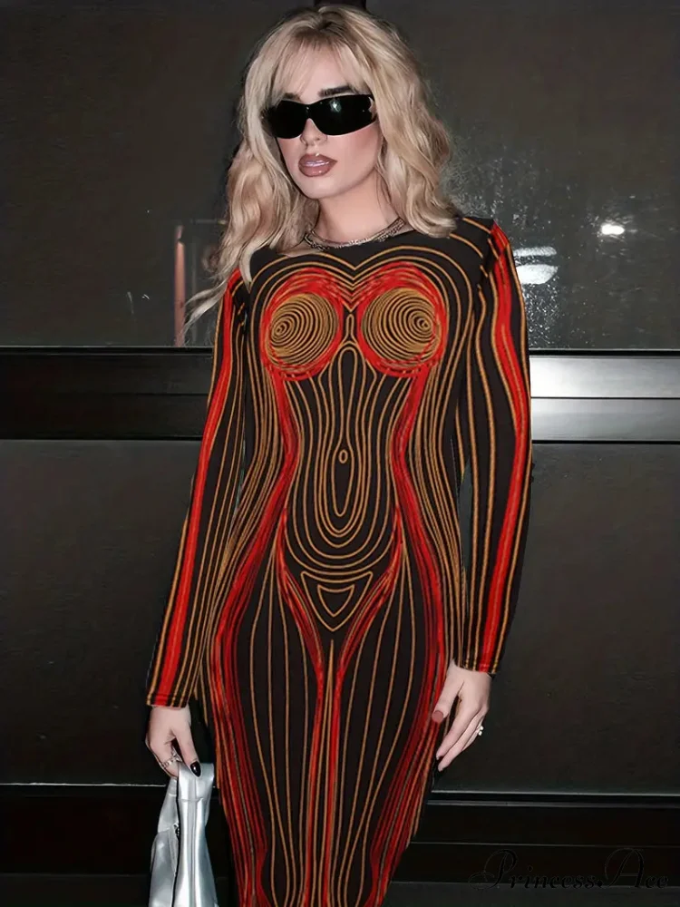 with Striped Long Body Shape Out Design Gown Cut Sleeves - Image 2