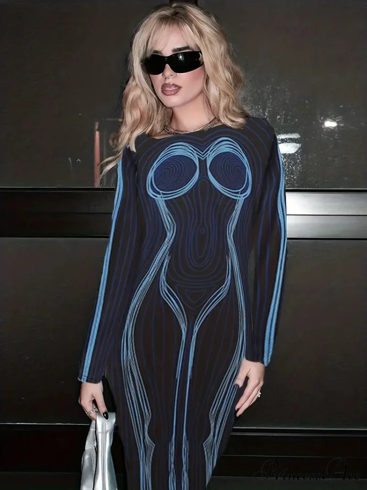 with Striped Long Body Shape Out Design Gown Cut Sleeves - Image 3