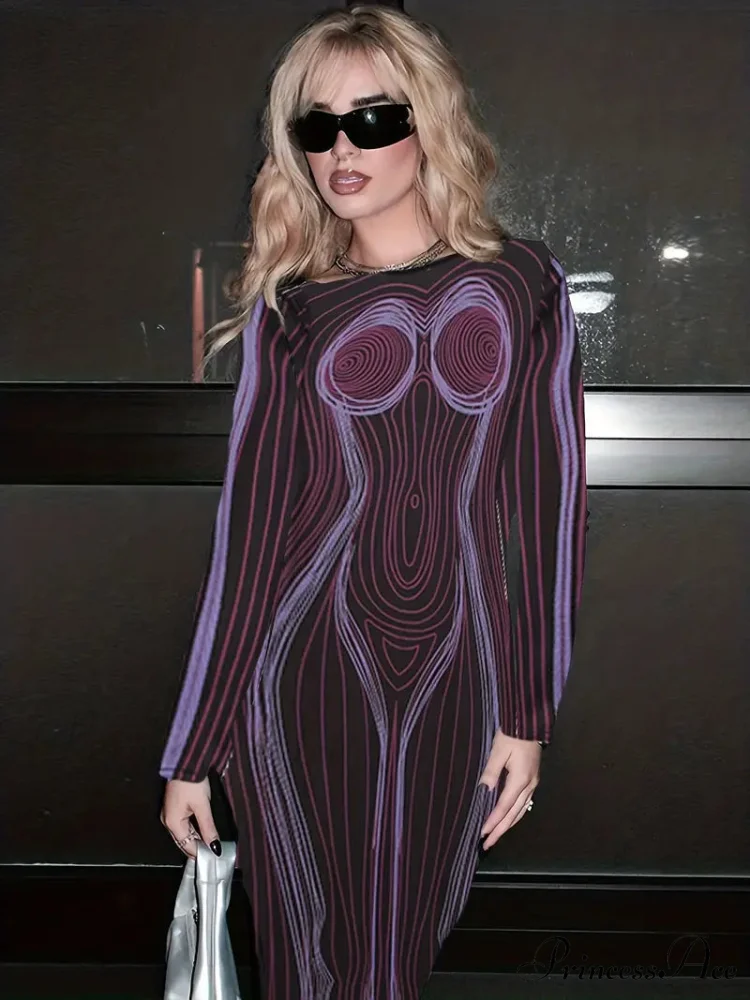 with Striped Long Body Shape Out Design Gown Cut Sleeves - Image 4