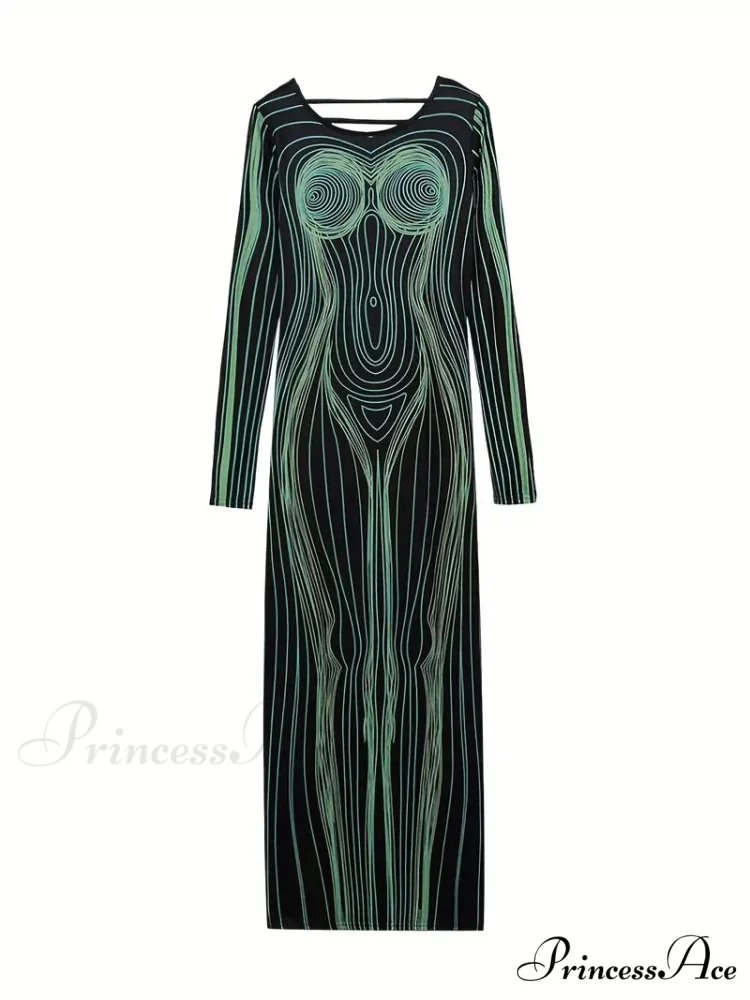 with Striped Long Body Shape Out Design Gown Cut Sleeves - Image 6