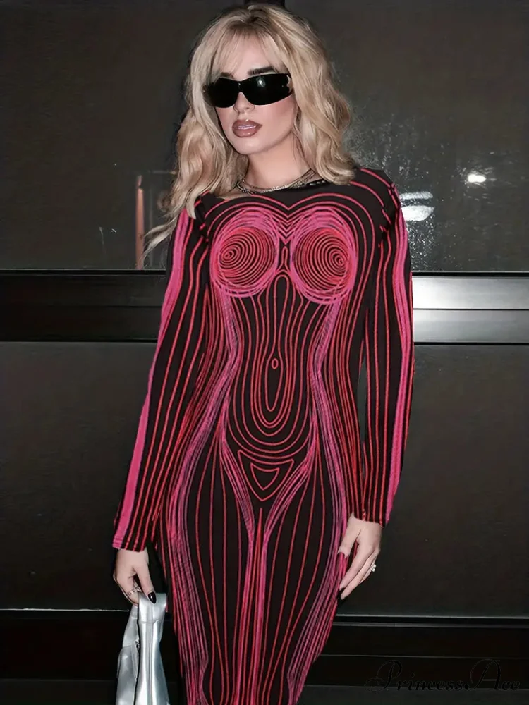 with Striped Long Body Shape Out Design Gown Cut Sleeves - Image 7