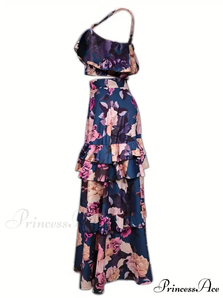 Crop Ruffles Flowered Skirt Two-Piece Tank Design Set - Image 4
