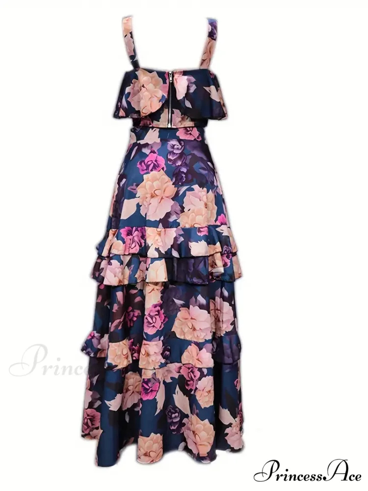 Crop Ruffles Flowered Skirt Two-Piece Tank Design Set - Image 5
