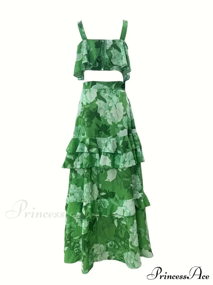 Crop Ruffles Flowered Skirt Two-Piece Tank Design Set - Image 6