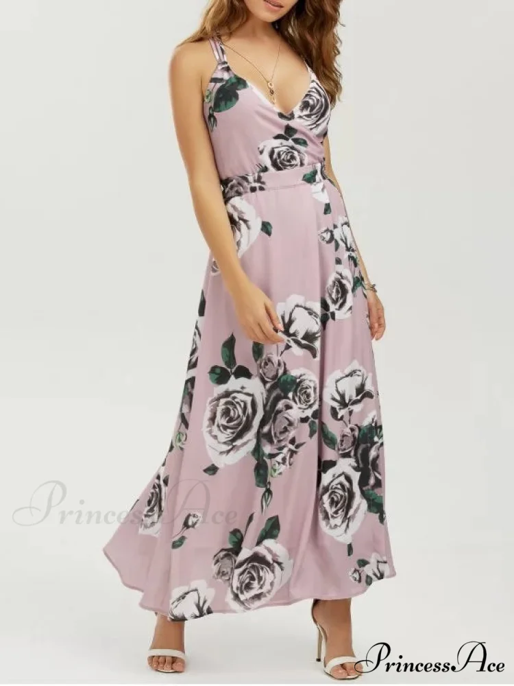 Strappy Coastal Flowered Full-Length Dress - Image 2