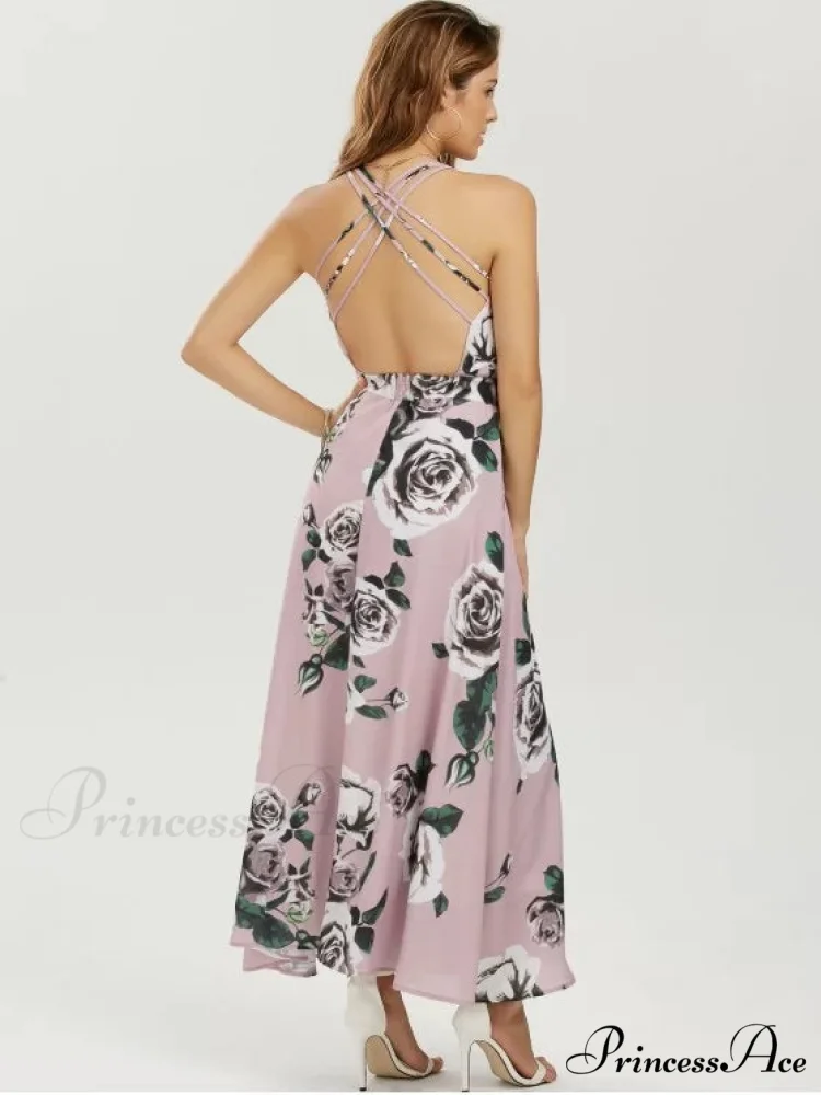 Strappy Coastal Flowered Full-Length Dress - Image 5