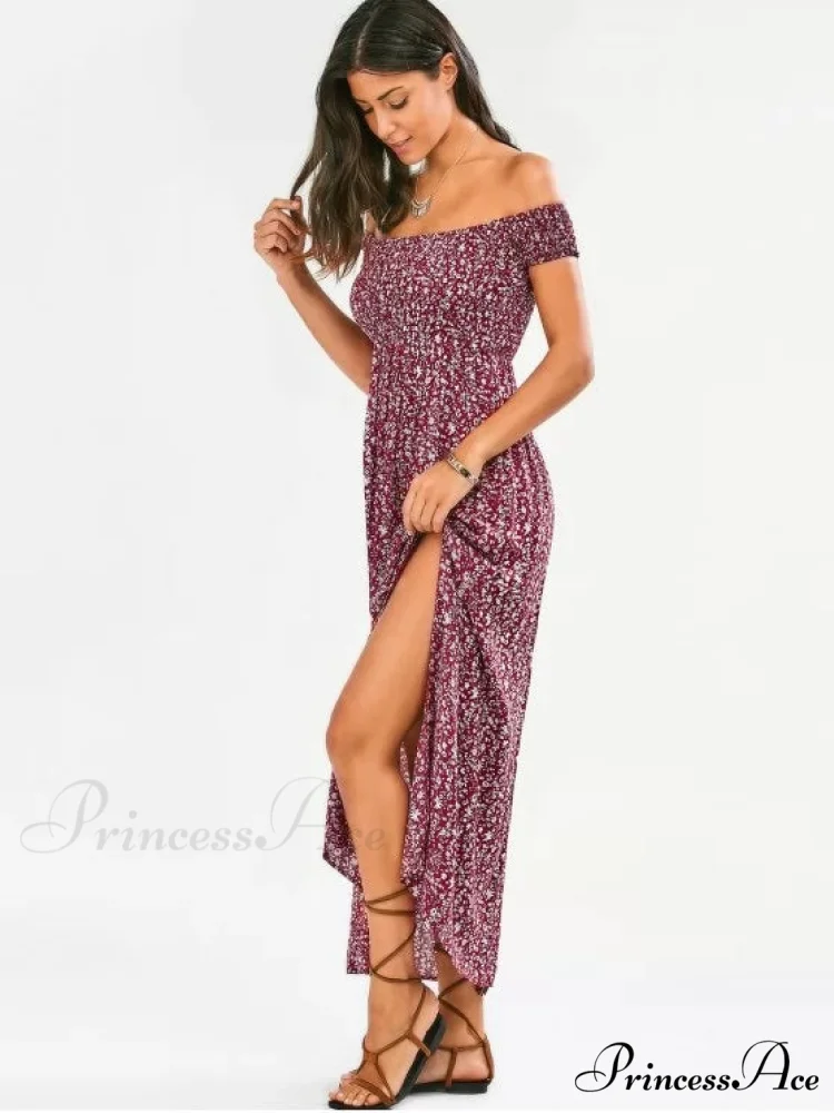 The Flowered Off Shoulder Tiny Slit Dress - Image 2