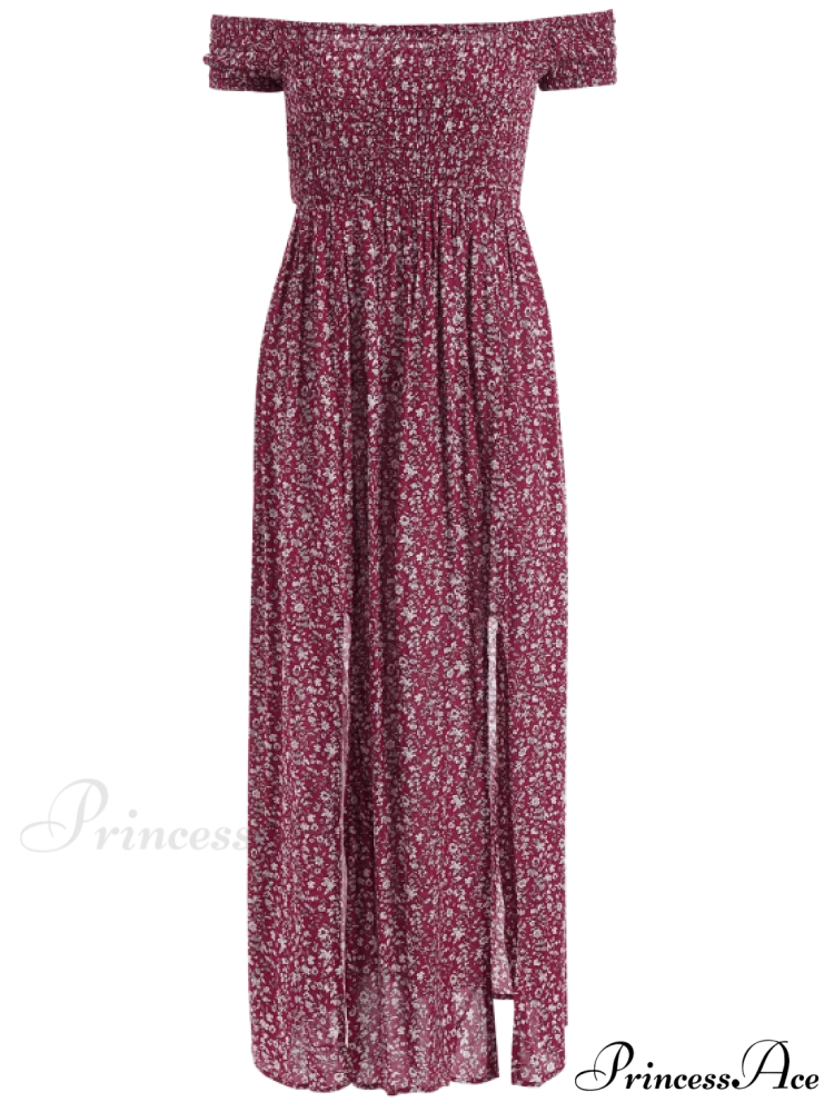 The Flowered Off Shoulder Tiny Slit Dress - Image 4