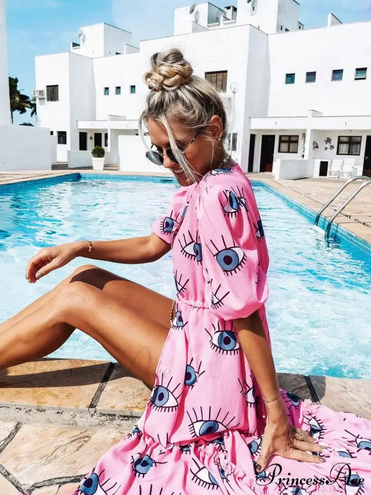 Warm-Season Chiffon Eyes Design Coastal Dress - Image 4