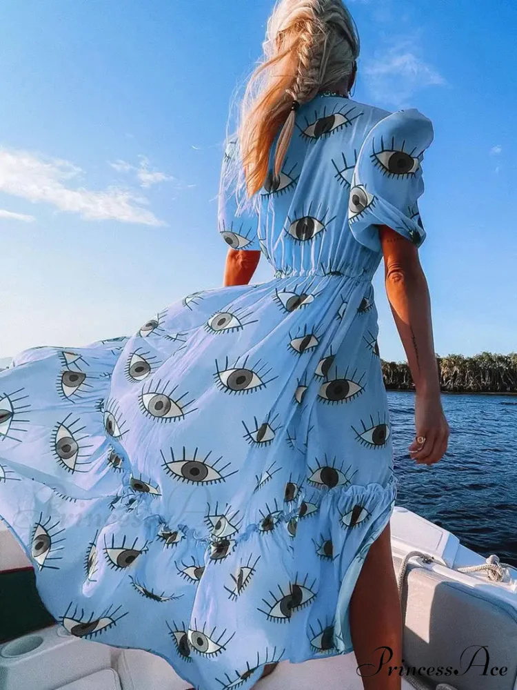 Warm-Season Chiffon Eyes Design Coastal Dress - Image 6