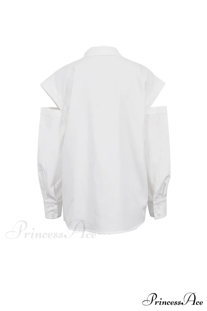 Cutout Long Tops Blouse White with Sleeves - Image 7