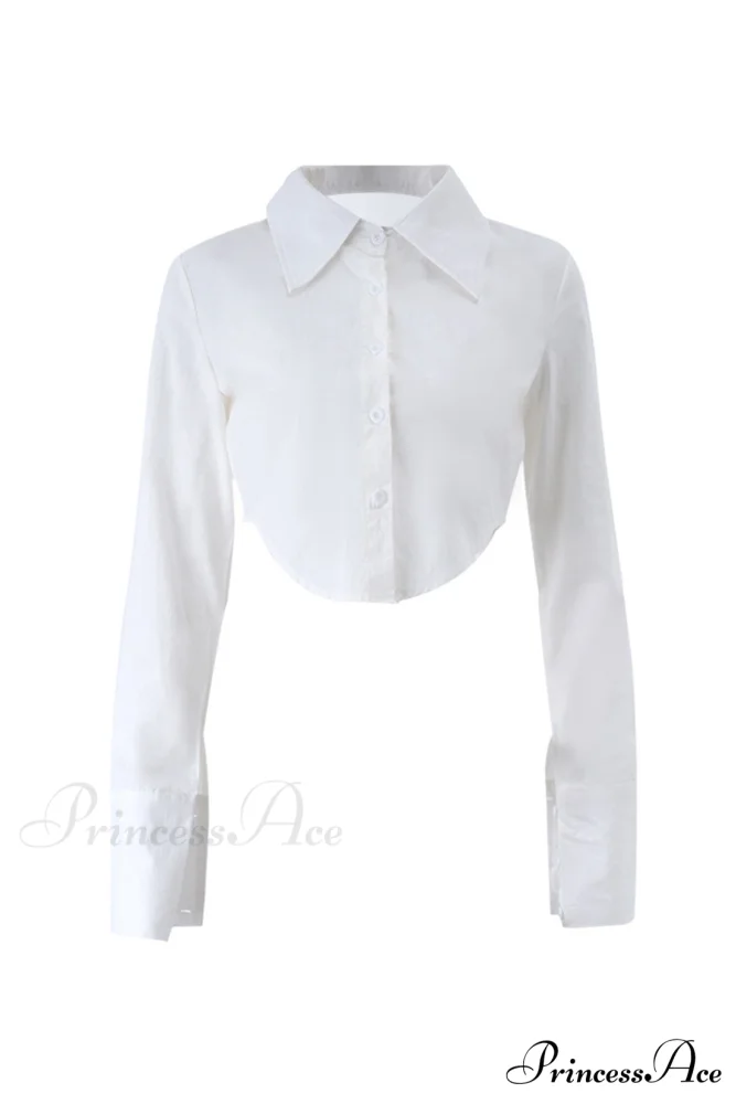 Long Button-Up Cropped Blouse Arm with White Lapel - Image 7