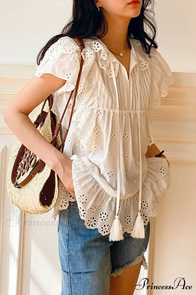 Top Arm Lace White with Ruffles Embroidery - Image 2