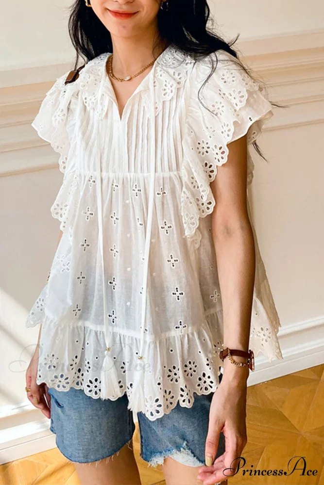 Top Arm Lace White with Ruffles Embroidery - Image 3