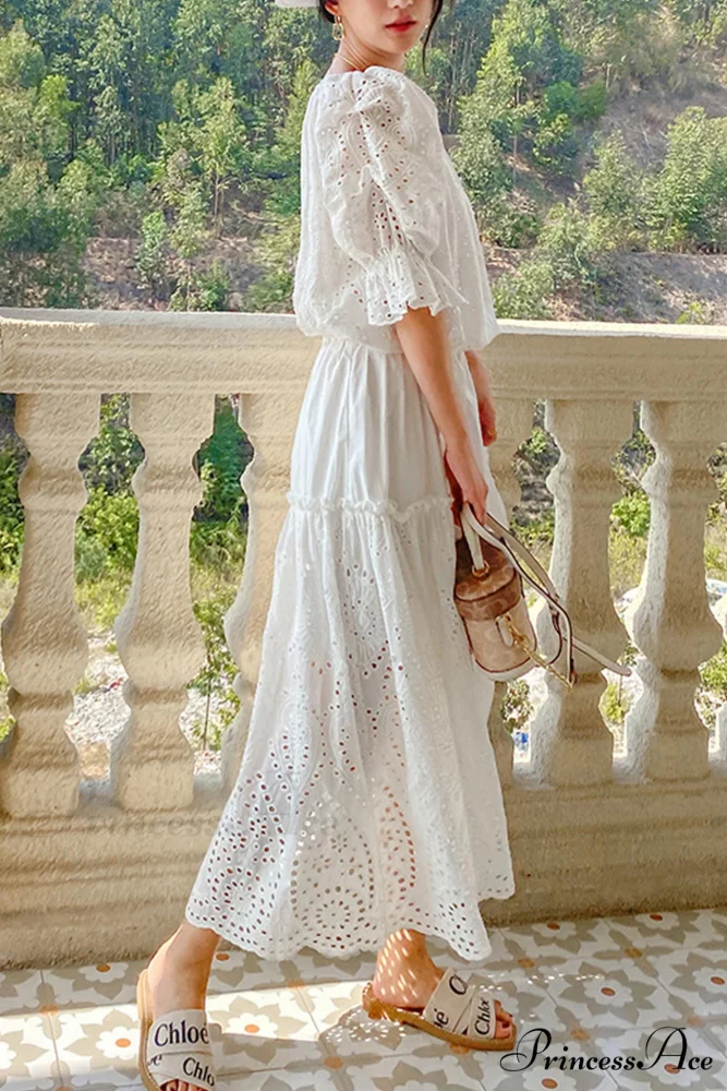Folded White Lace with Skirt Embroidery - Image 2