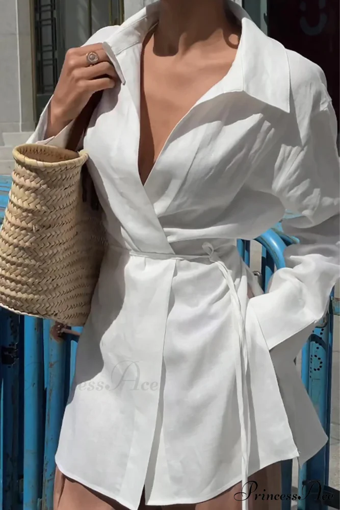 Blouse White Slit with Long Lace Cotton Up Sleeves - Image 3