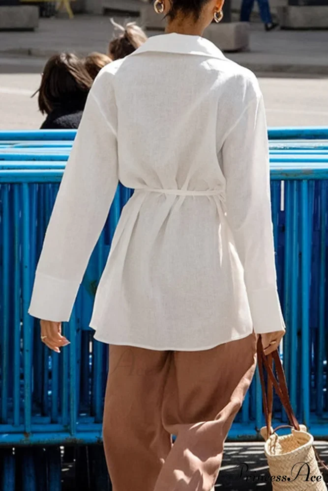 Blouse White Slit with Long Lace Cotton Up Sleeves - Image 5