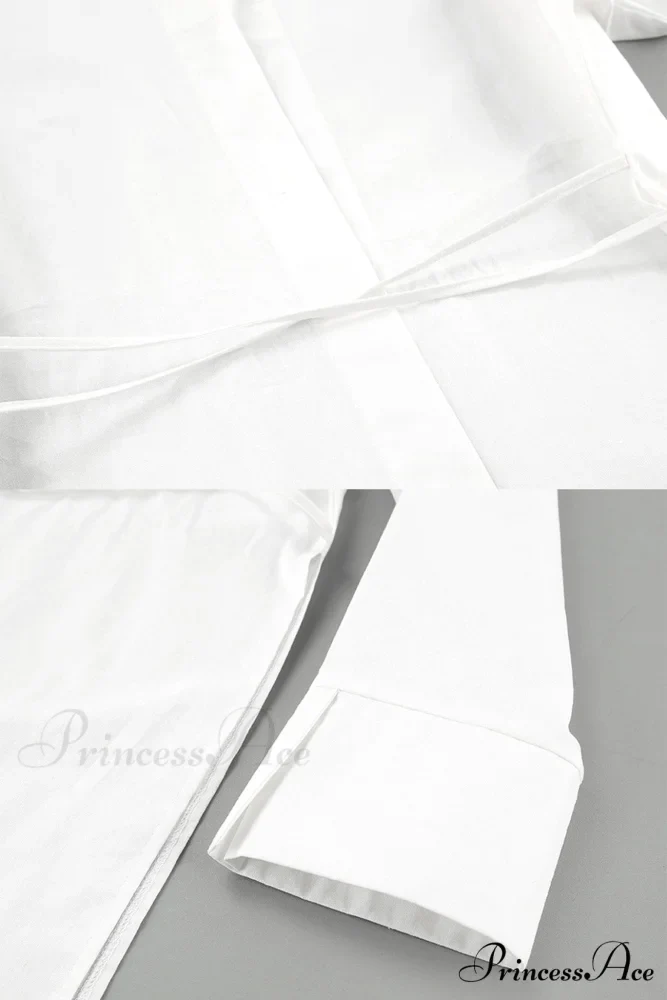 Blouse White Slit with Long Lace Cotton Up Sleeves - Image 6