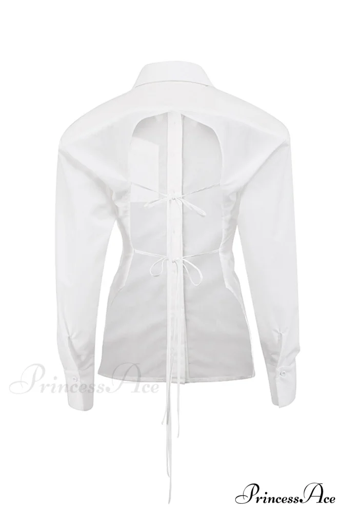 Blouse White Arm Shoulder Long Backless with Up Lace Pads - Image 11