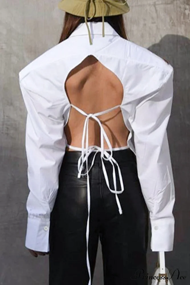 Blouse White Arm Shoulder Long Backless with Up Lace Pads - Image 2