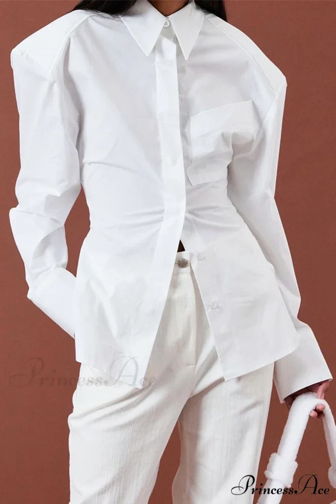 Blouse White Arm Shoulder Long Backless with Up Lace Pads - Image 6