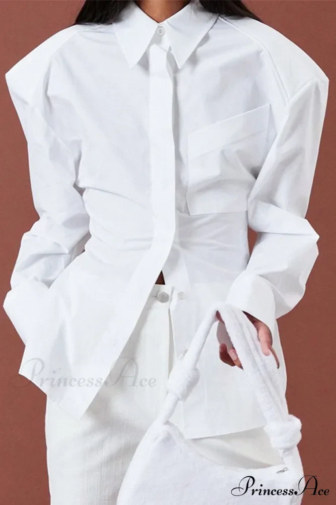 Blouse White Arm Shoulder Long Backless with Up Lace Pads - Image 8