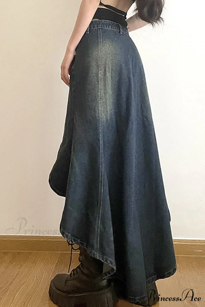 with Irregular Skirt Denim Distressed High Rise Wash - Image 2