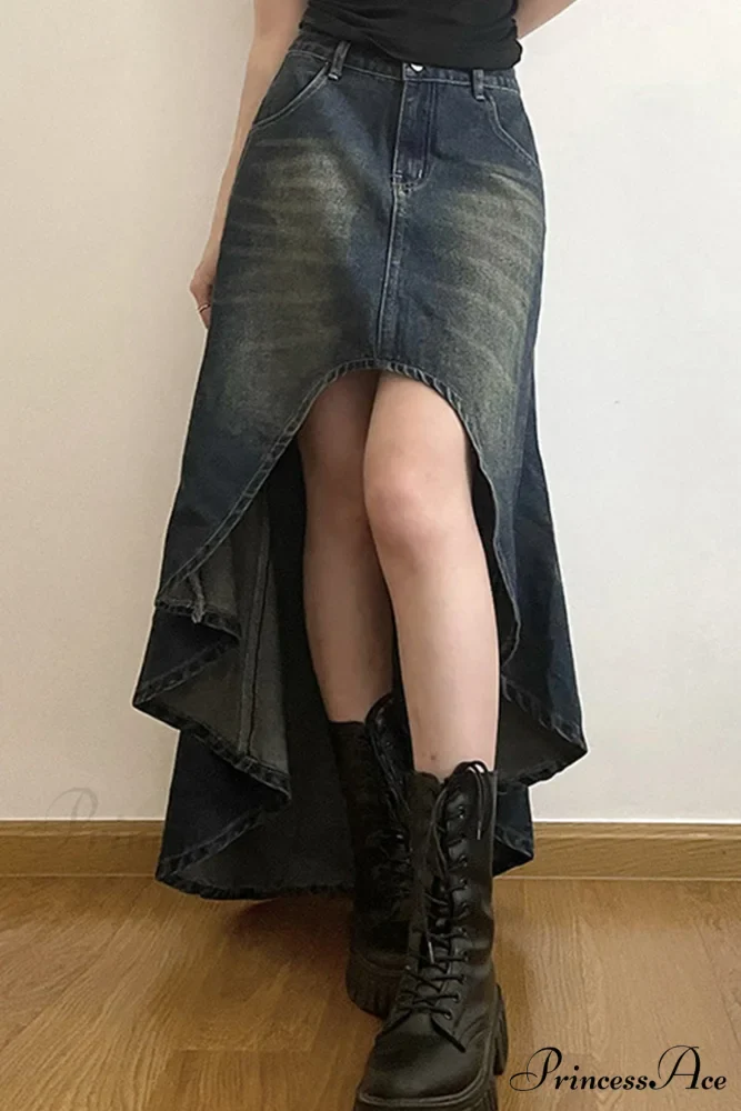 with Irregular Skirt Denim Distressed High Rise Wash - Image 3