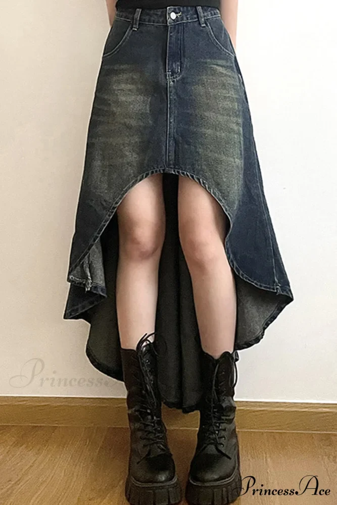 with Irregular Skirt Denim Distressed High Rise Wash - Image 4
