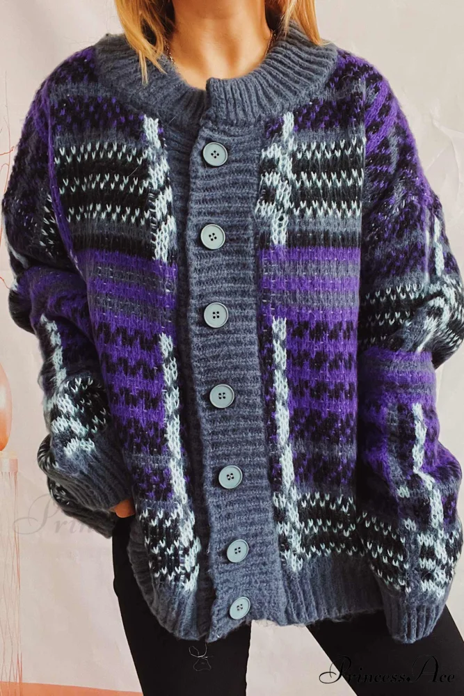 Retro with Striped Cardigan Contrast - Image 2