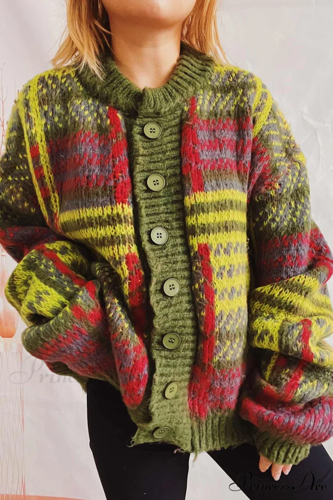 Retro with Striped Cardigan Contrast - Image 7