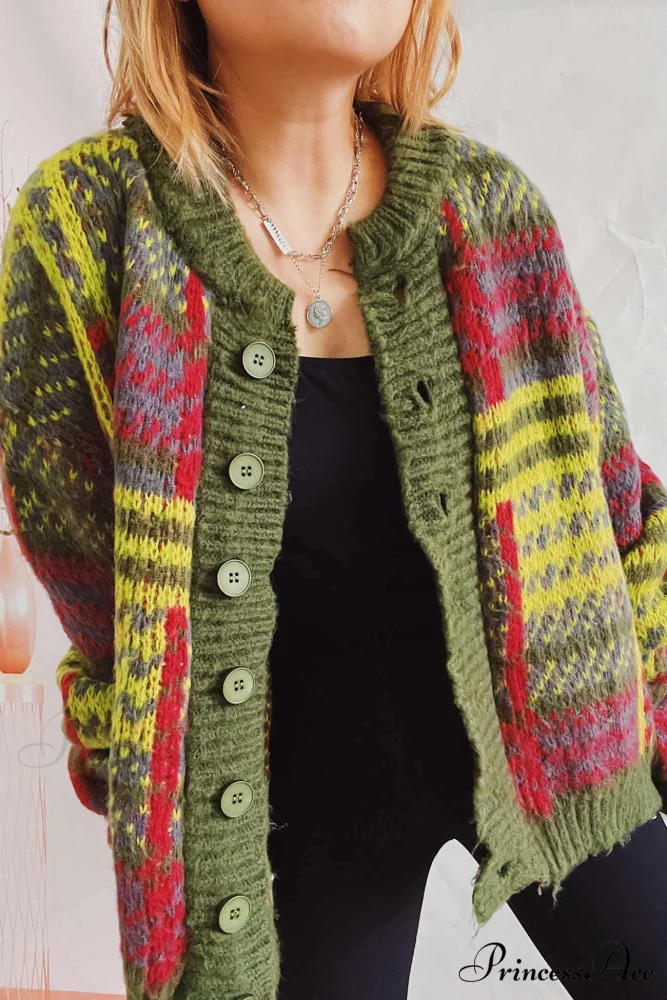 Retro with Striped Cardigan Contrast - Image 8