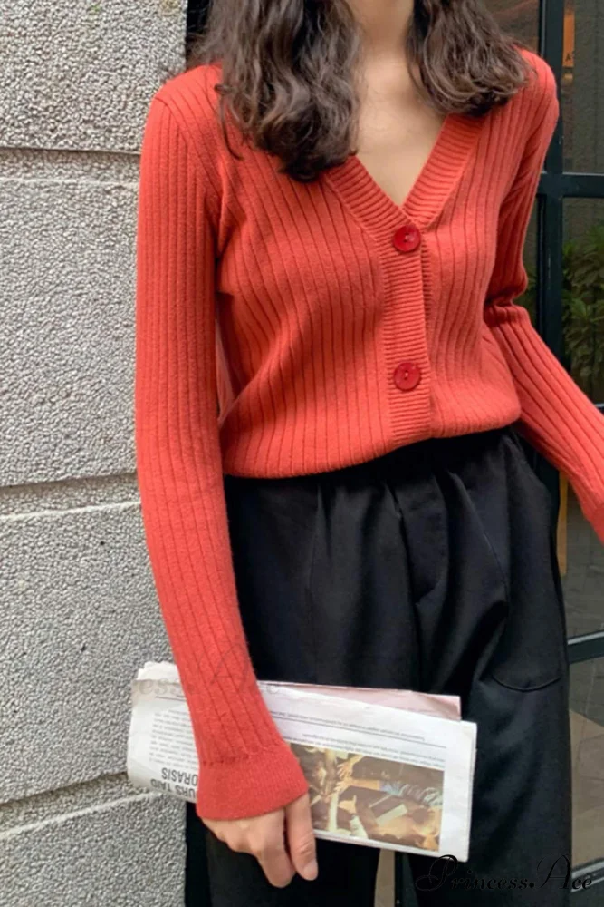 Cardigan Button with Ribbed V-neckline - Image 11
