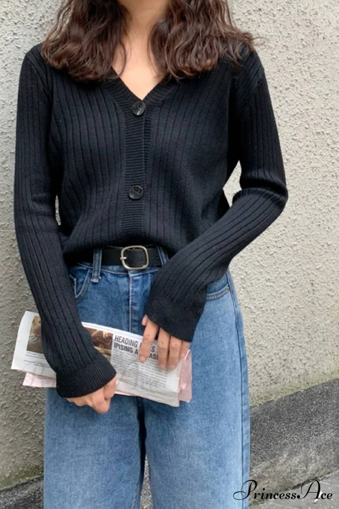 Cardigan Button with Ribbed V-neckline - Image 5