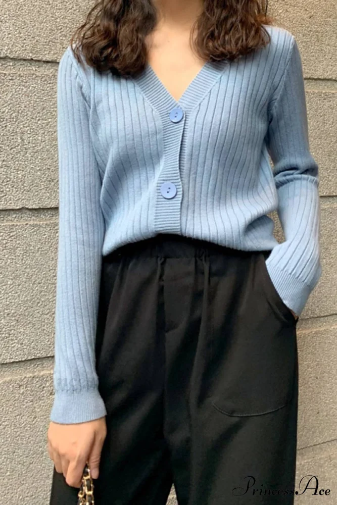 Cardigan Button with Ribbed V-neckline - Image 7