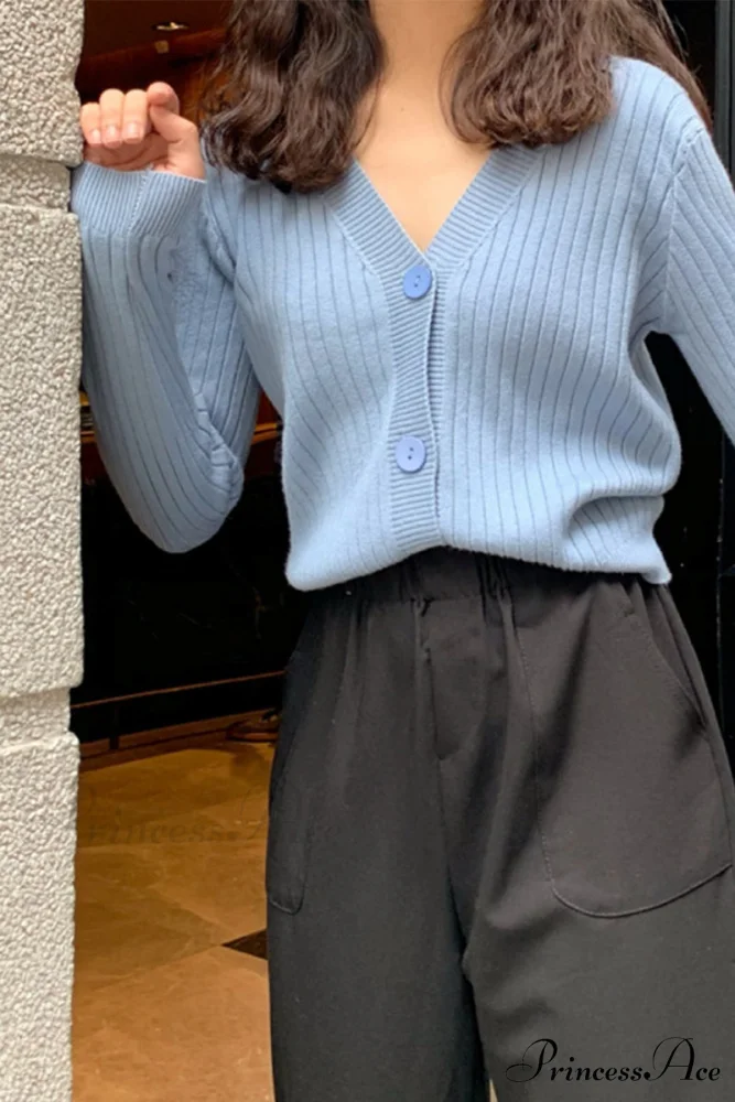 Cardigan Button with Ribbed V-neckline - Image 8