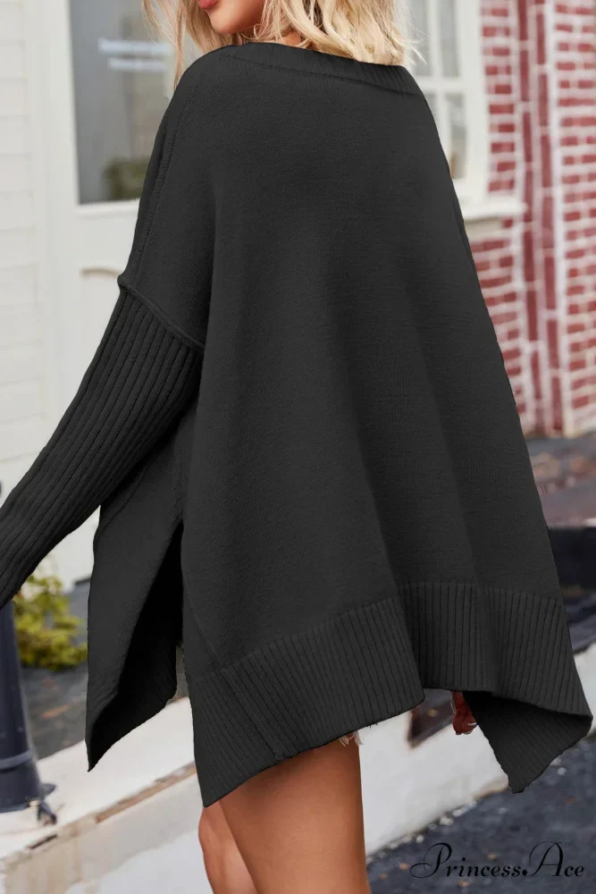 Slit Side Pullover Neck V Sweater - Image 11