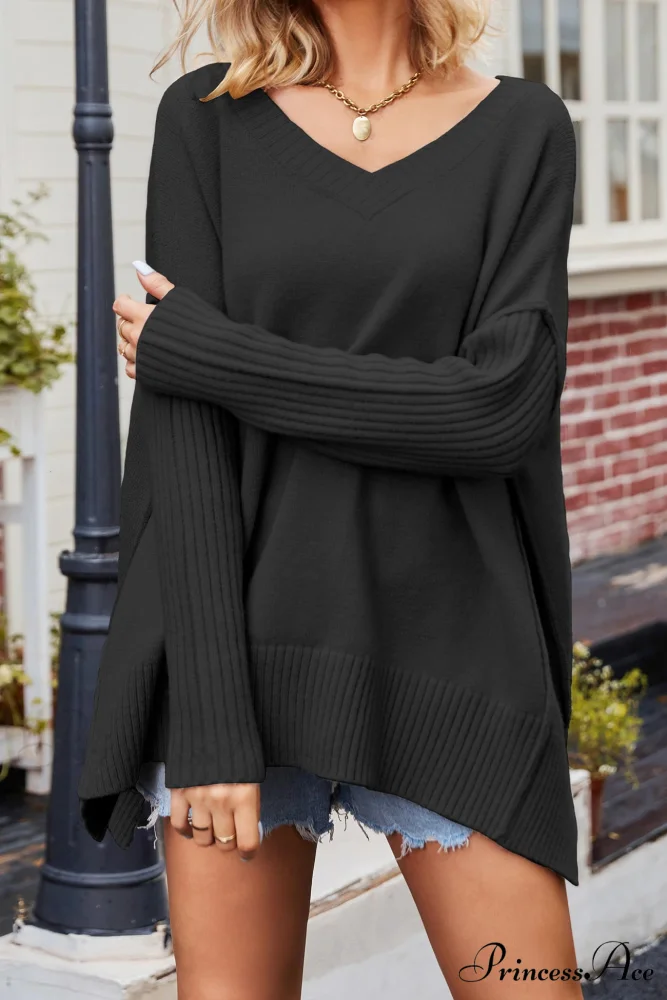 Slit Side Pullover Neck V Sweater - Image 12