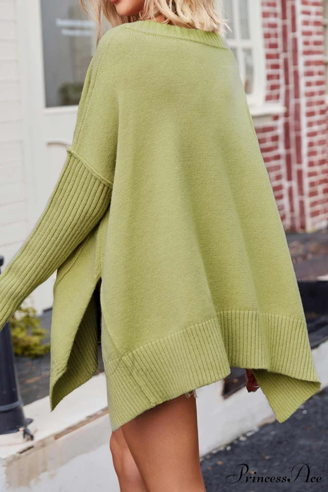Slit Side Pullover Neck V Sweater - Image 14