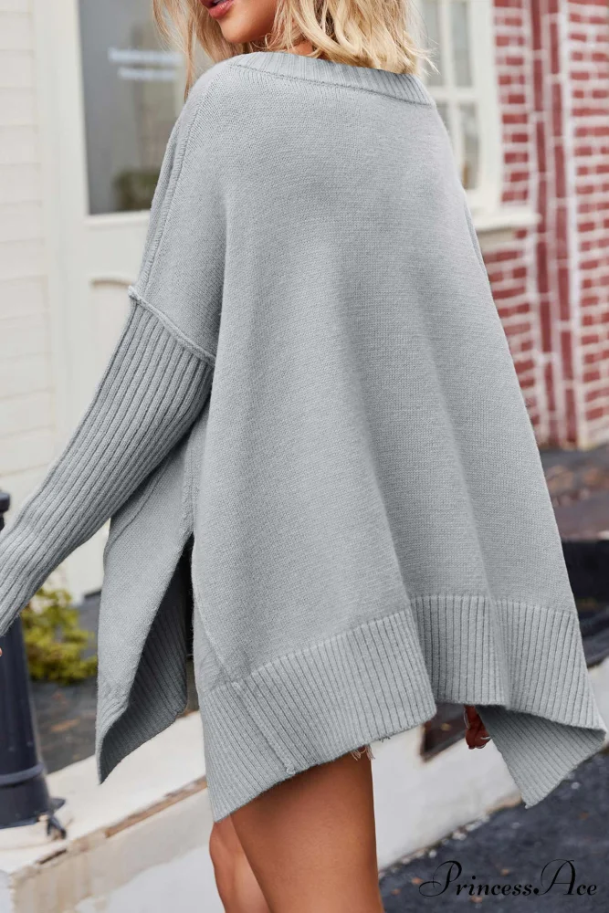 Slit Side Pullover Neck V Sweater - Image 6