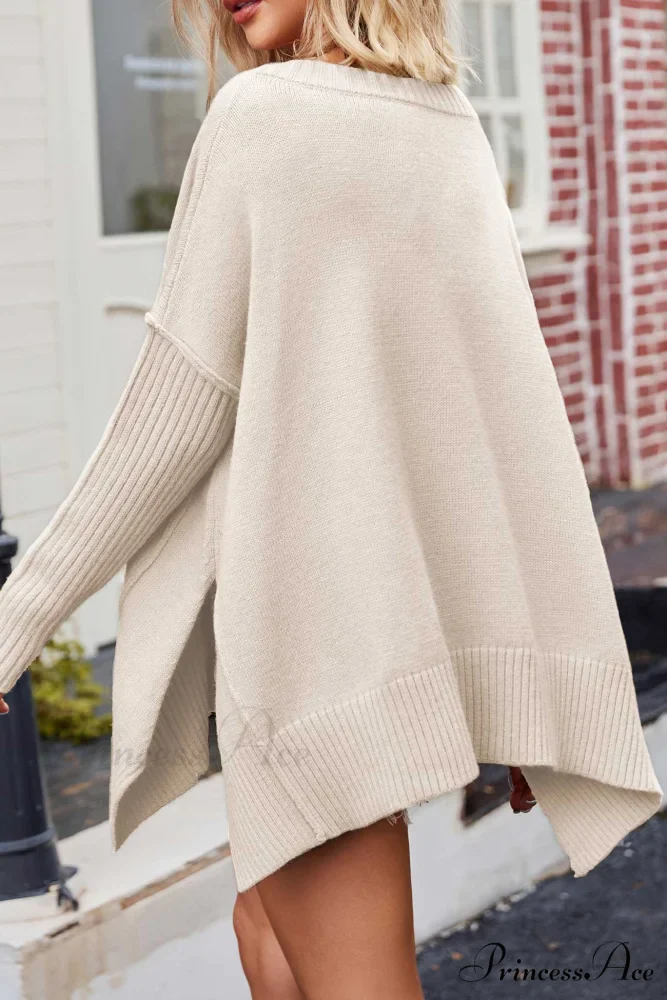 Slit Side Pullover Neck V Sweater - Image 9