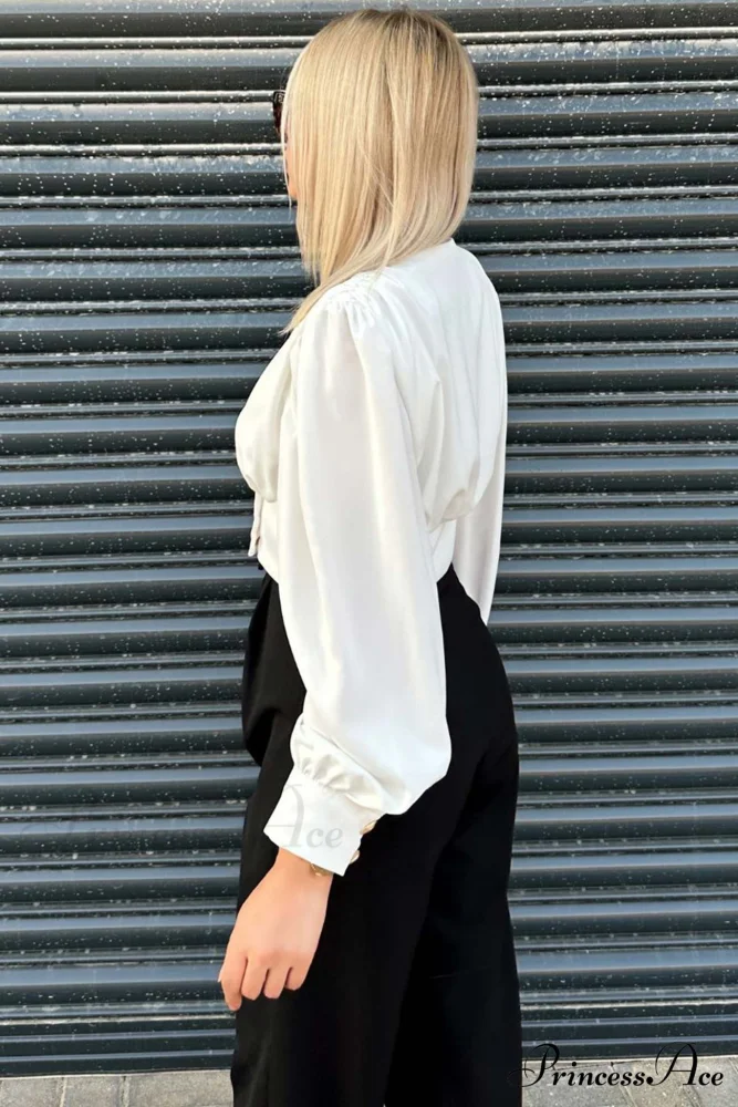 Arm Smocked Puff Neck V Top - Image 3
