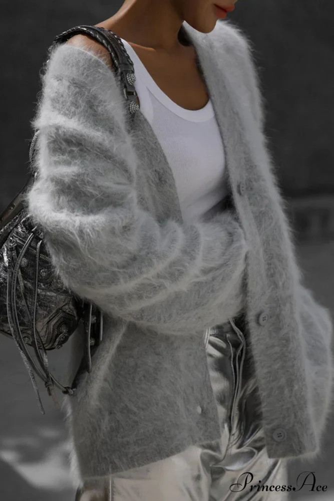 Mink Hair V Faux Neck Cardigan - Image 2