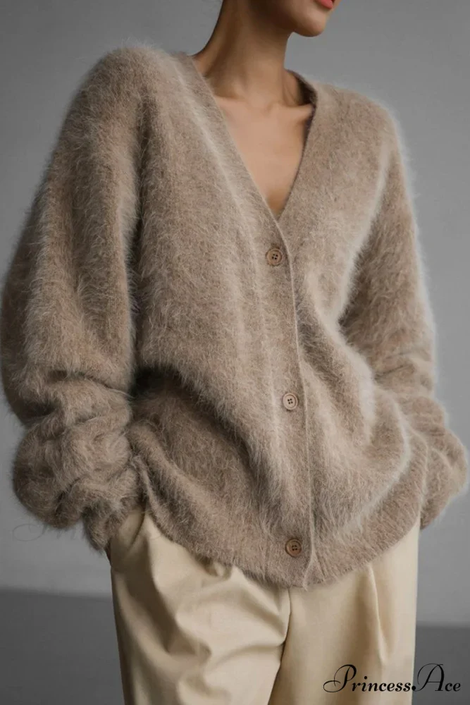 Mink Hair V Faux Neck Cardigan - Image 3
