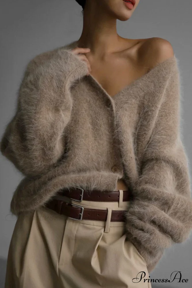 Mink Hair V Faux Neck Cardigan - Image 4