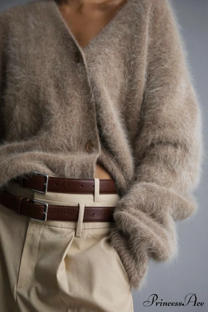 Mink Hair V Faux Neck Cardigan - Image 5