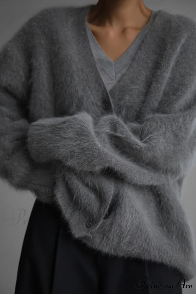 Mink Hair V Faux Neck Cardigan - Image 9