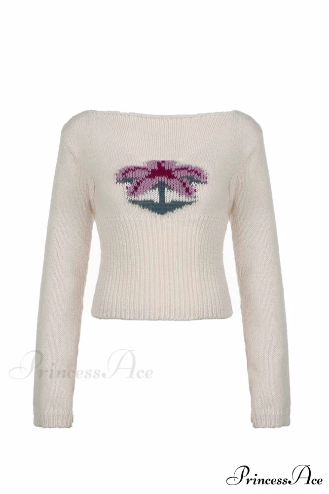 Neck Knitted U Flowered Sweater - Image 5